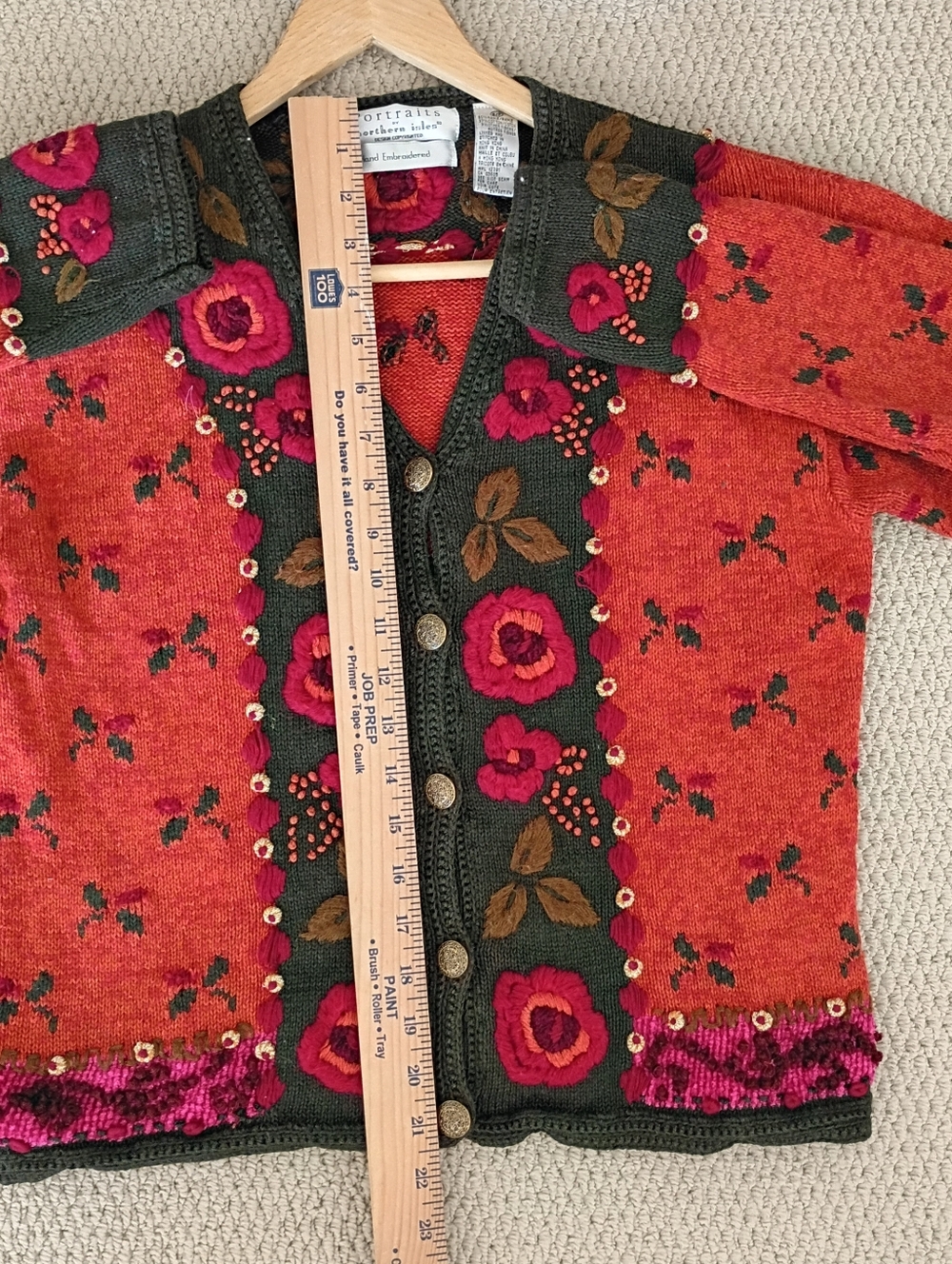 Vintage Northern Isles Hand Knit Floral Embroidered Sweater Cardigan Bohemian - Picture 7 of 11